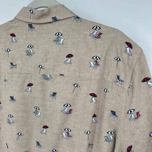 Point Zero Linen Button Shirt Men's Large beach chair umbrella Hawaiian Short Sl - Picture 9 of 11